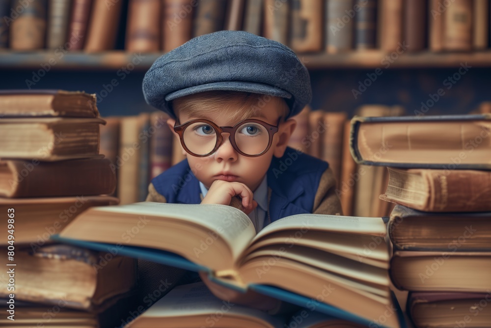 a child with glasses reading a book a child with glasses reading a book