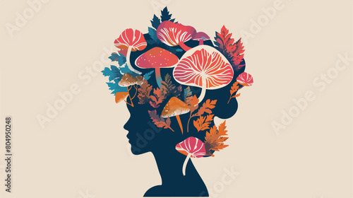 Female face with mushroom hairstyle in colorful