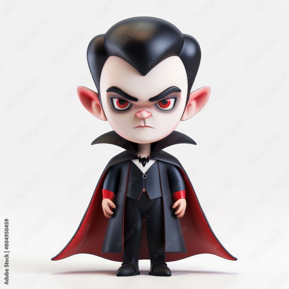 Dracula doll with red eyes and black cape