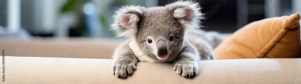Adorable koala sitting on a couch Adorable koala sitting on a couch