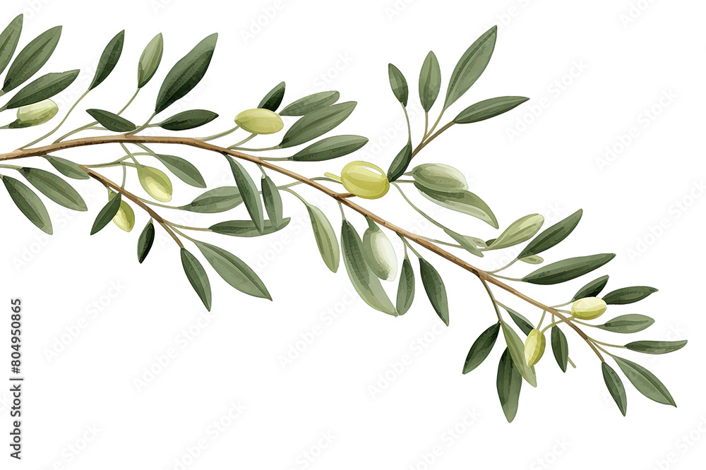 An olive branch with fruit and leaves. Watercolor illustration. isolated on a Transparent Background. Generative AI An olive branch with fruit and leaves. Watercolor illustration. isolated on a Transparent Background. Generative AI