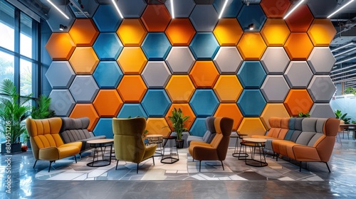 Professional Panache: Adding a touch of panache to workplaces with backdrop hexagon installations. photo