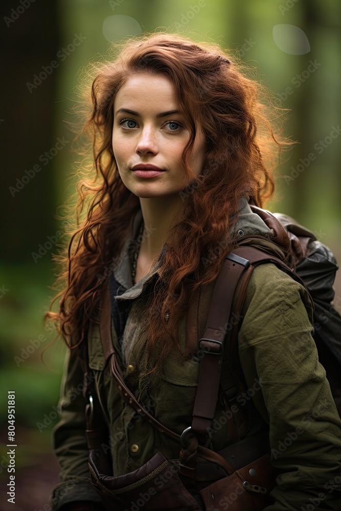 Adventurous woman in the forest Adventurous woman in the forest
