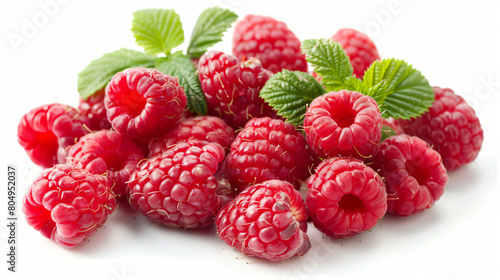 Ripe aromatic raspberries on white background