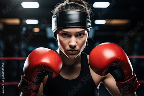 Determined female boxer in the ring © Balaraw