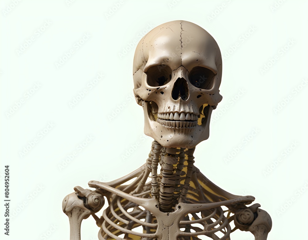 Artificial human skeleton model on yellow background Generated AI, Artificial human skeleton model on yellow background Generated AI,