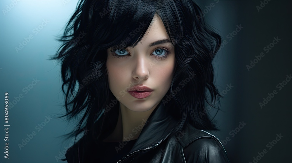 Fototapeta premium Mysterious woman with dark hair and intense gaze