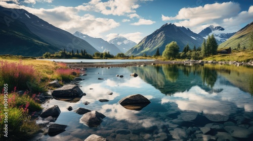 Serene mountain lake landscape with reflection