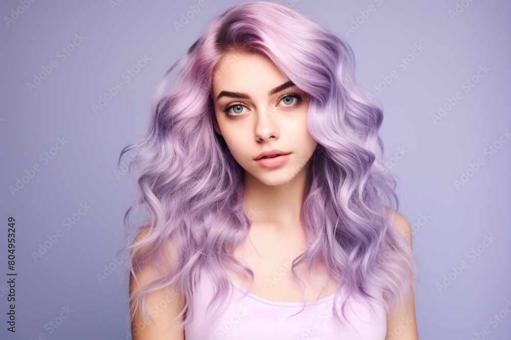 portrait of a young woman with vibrant purple hair portrait of a young woman with vibrant purple hair