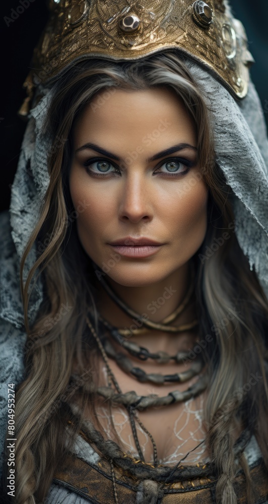 Mysterious warrior woman in hooded cloak Mysterious warrior woman in hooded cloak