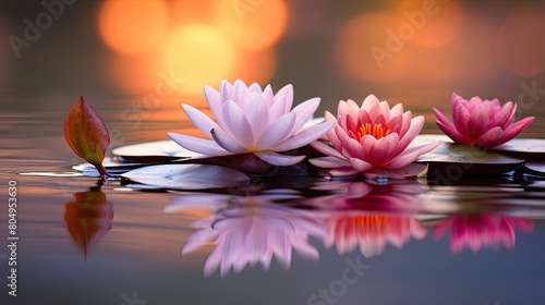 Serene water lily flowers floating on a tranquil pond