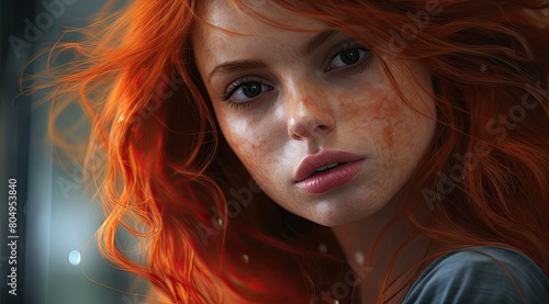 Captivating portrait of a young woman with vibrant red hair