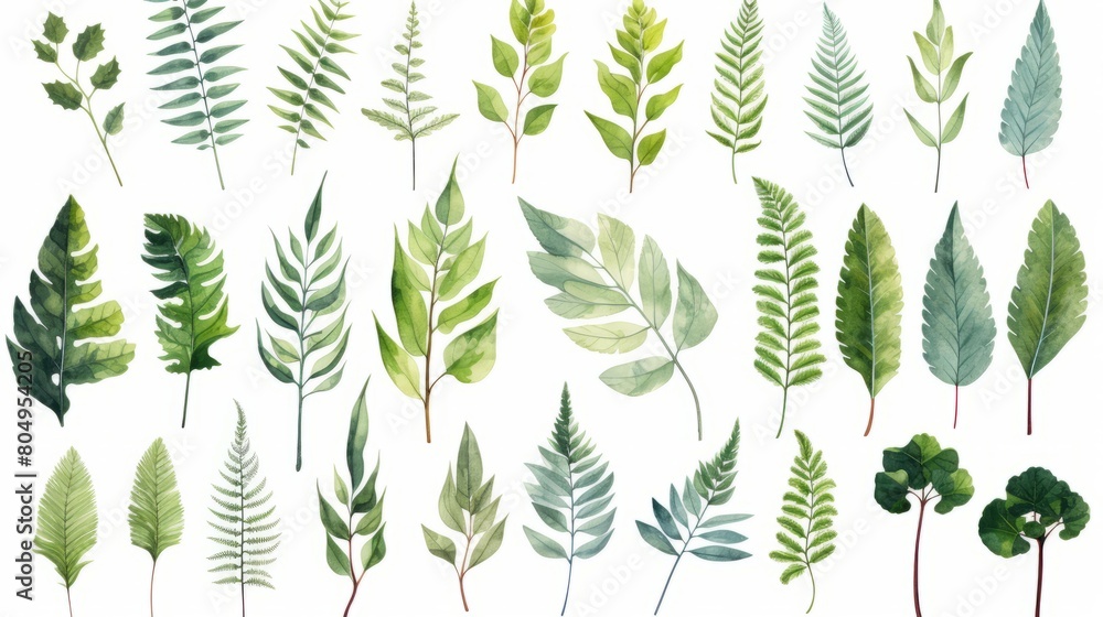 Group of Fern leave isolated on white background.Texture of green leaves. Group of Fern leave isolated on white background.Texture of green leaves.