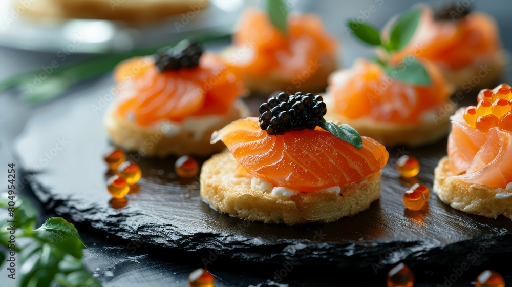 Toast with salmon and caviar. Toast with salmon and caviar.