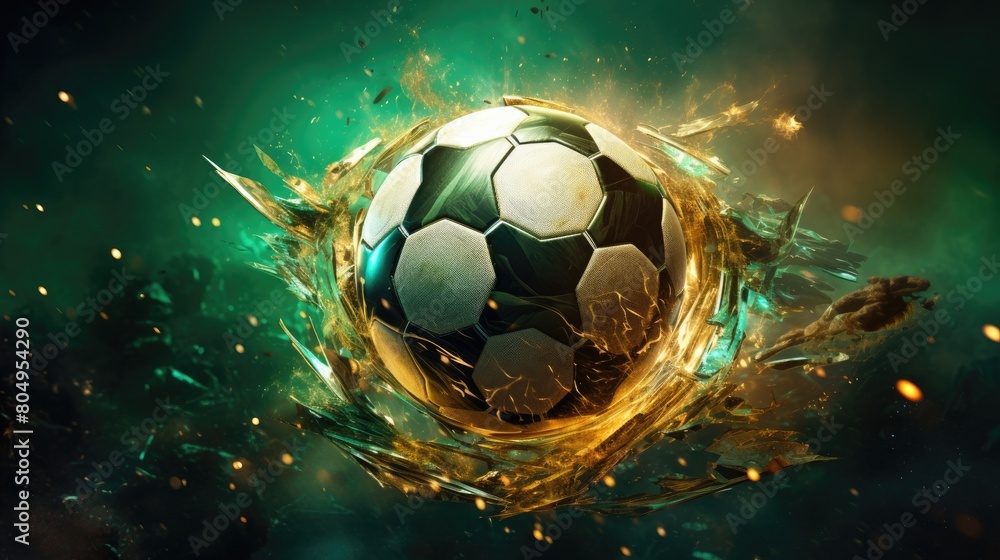Fototapeta premium Exploding soccer ball with fiery energy