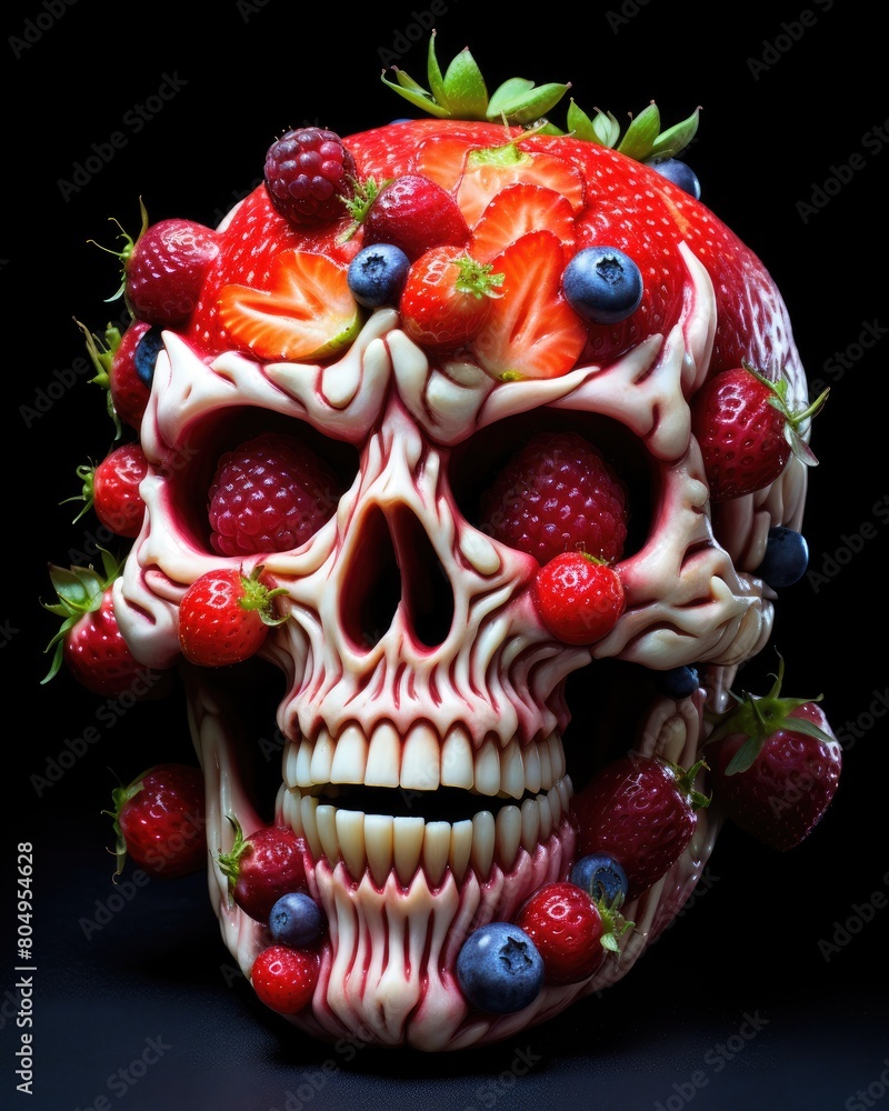 Creepy skull made of fresh fruit and berries Creepy skull made of fresh fruit and berries