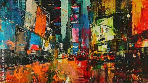 bstract cityscape painting with vibrant colors depicting New York