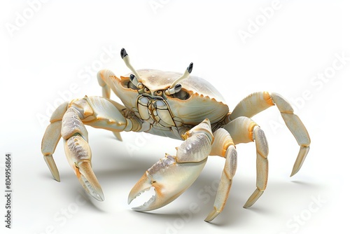 Fiddler crab, 3D artwork, clean white background, one large claw prominent, accurate coloration, ambient light from above photo