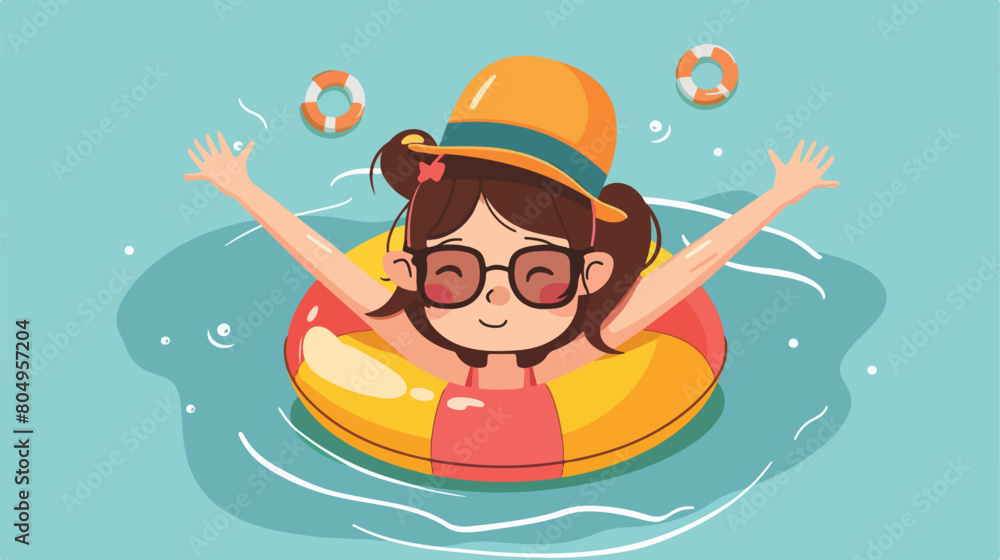 Girl kid swimming cloth cartoon summer icon
