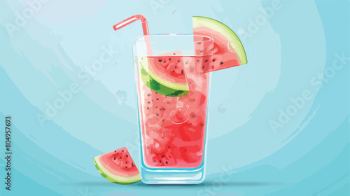 Glass with watermelon and straw drink Vector stylee vector