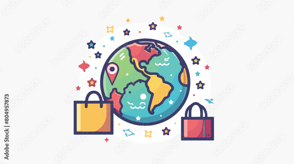 Global sphere with bag line and fill stylee icon design