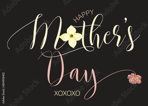 Happy mother's day greeting text vector design. Mother's day greeting typography in black elegant stock illustration, Mother's Day, Backgrounds, Text, Flower, Vector