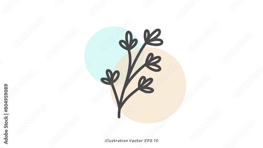 Minimalist handwritten flower leaf set isolated on white background ,Vector illustration EPS 10