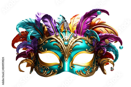 a Flamboyant Mardi Gras Masks bright colors, Isolated on transparent PNG background, Generative ai