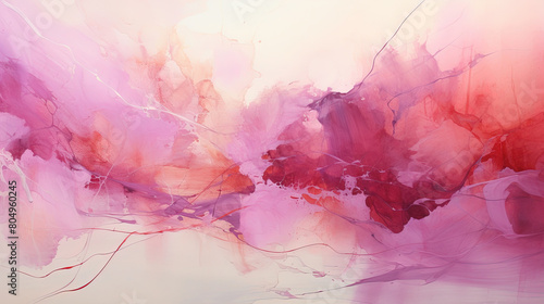 Beautiful Pink and Red Color Watercolor Oil Paint in Fluttering Style on White Background