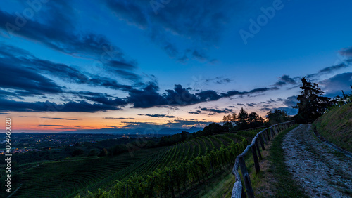 Colorful sunset in the vineyards of Savorgnano del Torre