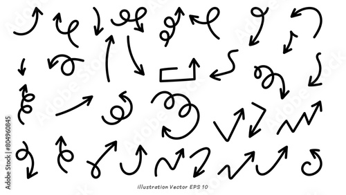 Set arrows pointing in different directions handwritten calligraphy isolated on white background , Flat Modern design, illustration Vector EPS 10