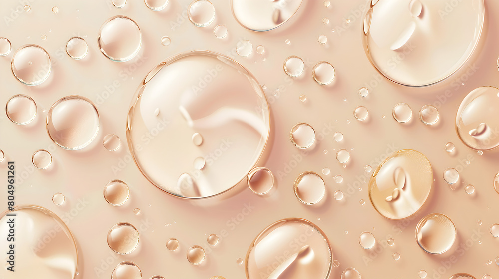 A pink background with drops of water. Golden water drop background, 3d rendering.