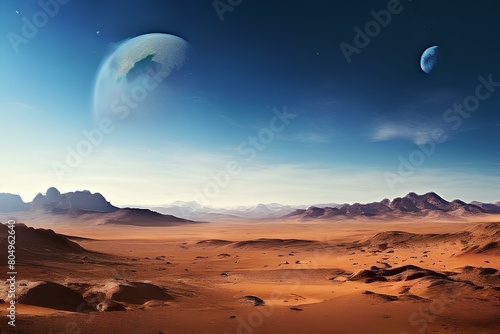 Martian panoramic landscape poster with copy space.