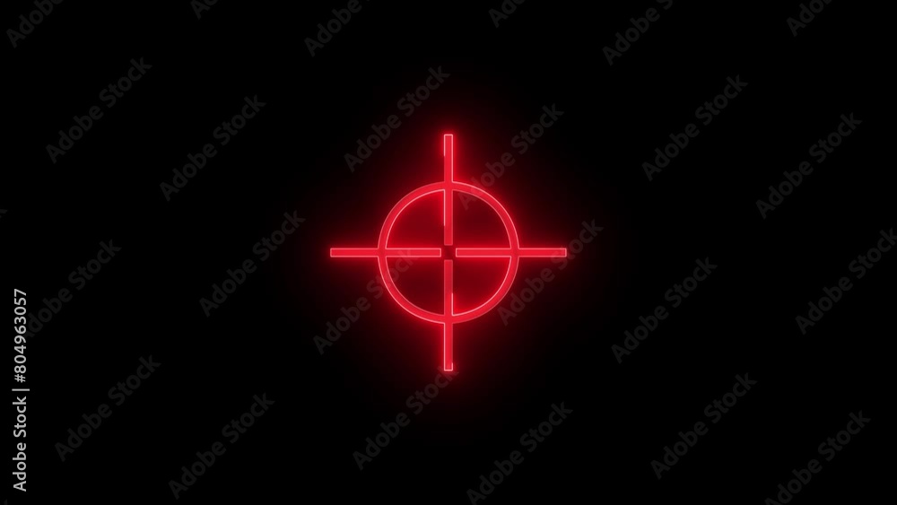 Center position icon glowing neon red color animation black background Center position icon glowing neon red color animation black background