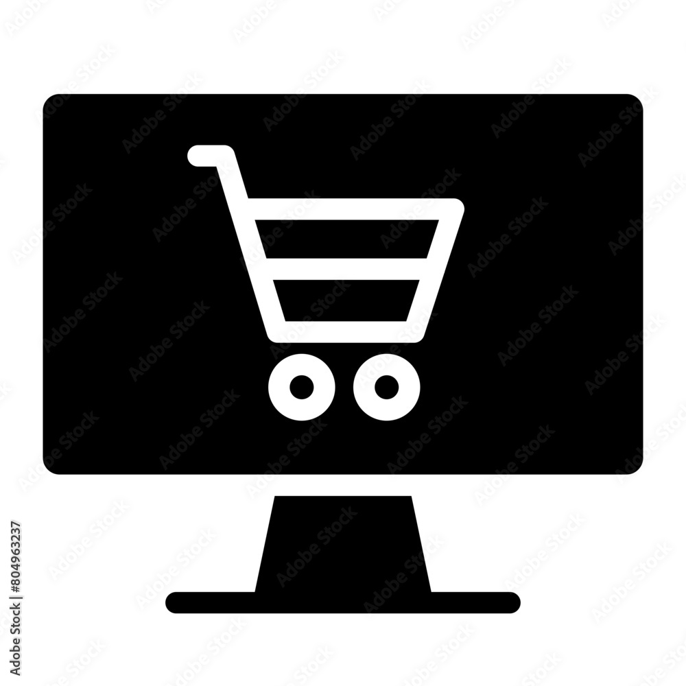 Online shopping on laptop computer icon for apps and websites