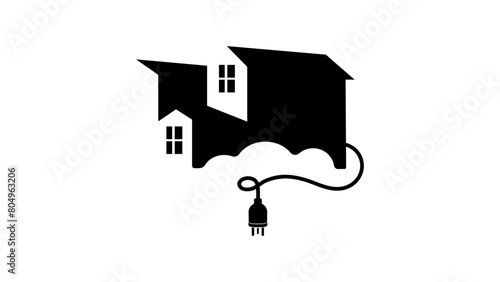 House electrical wiring emblem, electrical service, black isolated silhouette