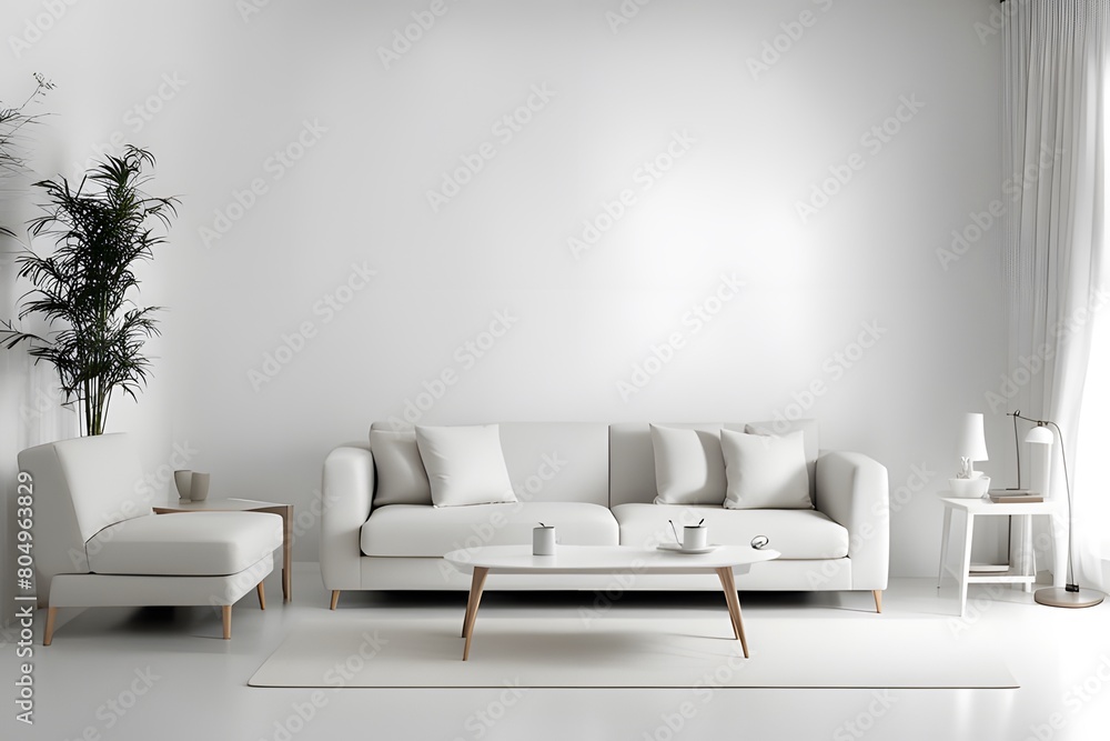 Simple neat interior. Simple sofa and table, ai, generative, 생성형, 심플한 인테리어