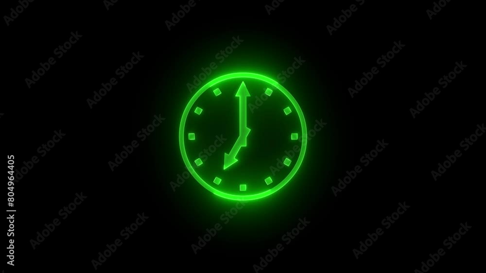 Seven O'clock icon glowing neon green color animation black background Seven O'clock icon glowing neon green color animation black background