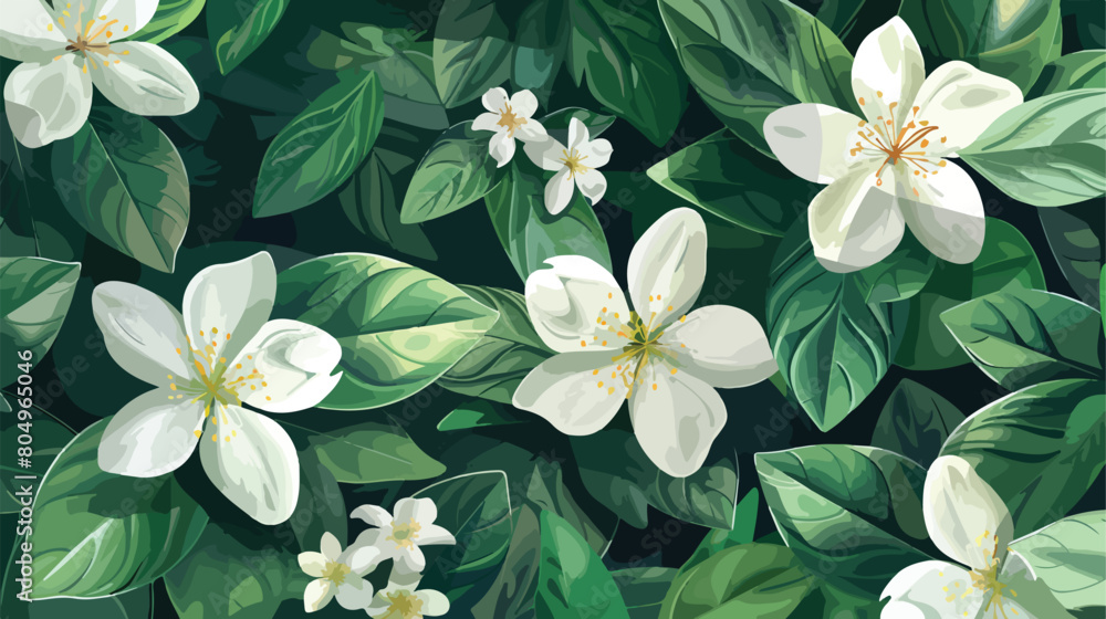 White flowers with leaves painting design natural