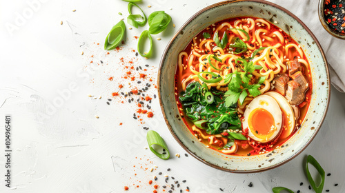 Spicy Ramen Bowl with Soft Boiled Eggs.