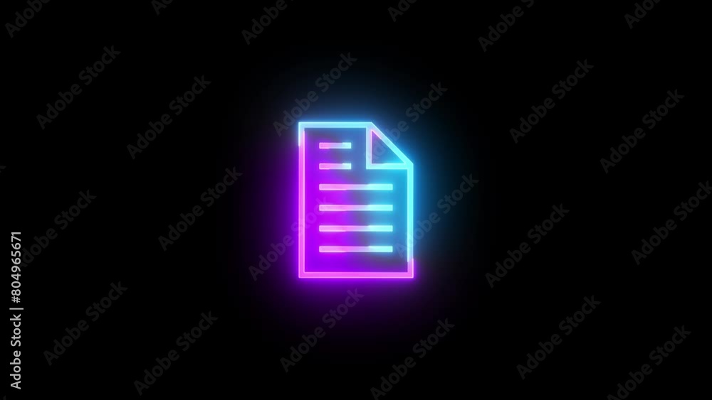 Neon document file icon cyan purple color glowing animated black background Neon document file icon cyan purple color glowing animated black background