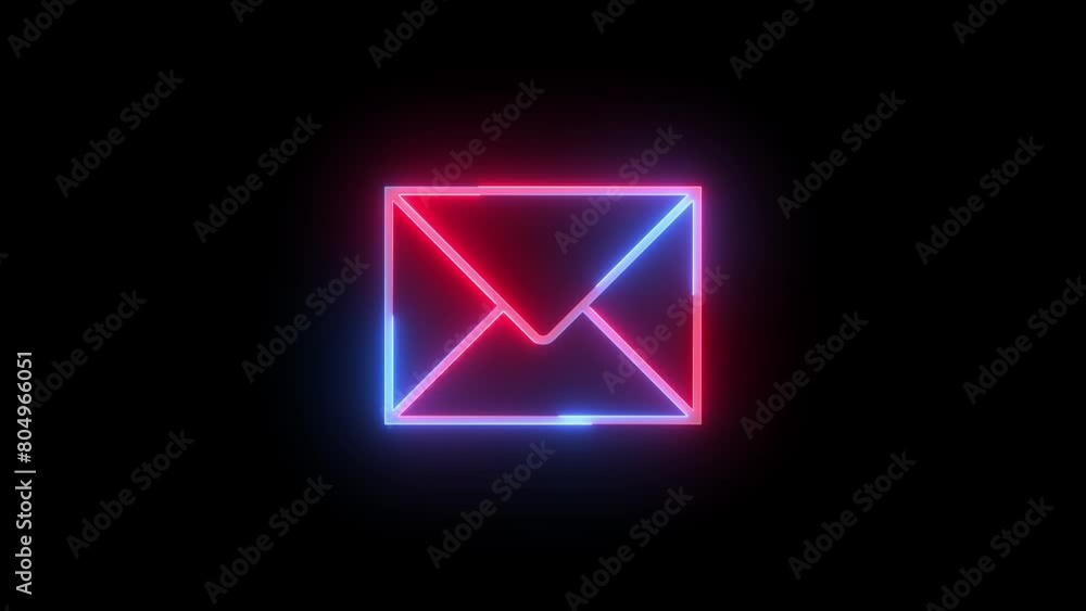 Neon mail envelope icon blue red color glowing animated black background Neon mail envelope icon blue red color glowing animated black background