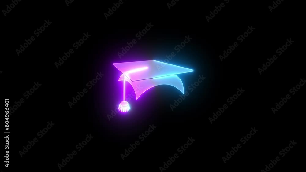 Neon square academic cap icon cyan purple color glowing animated black background Neon square academic cap icon cyan purple color glowing animated black background