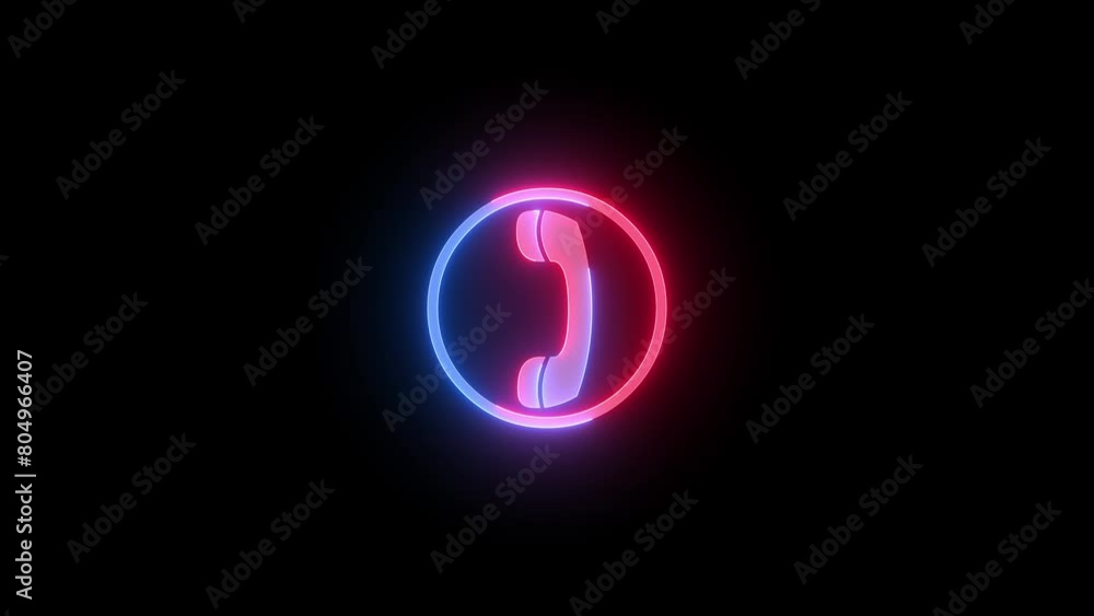 Neon telephone circle round icon blue red color glowing animated black background Neon telephone circle round icon blue red color glowing animated black background