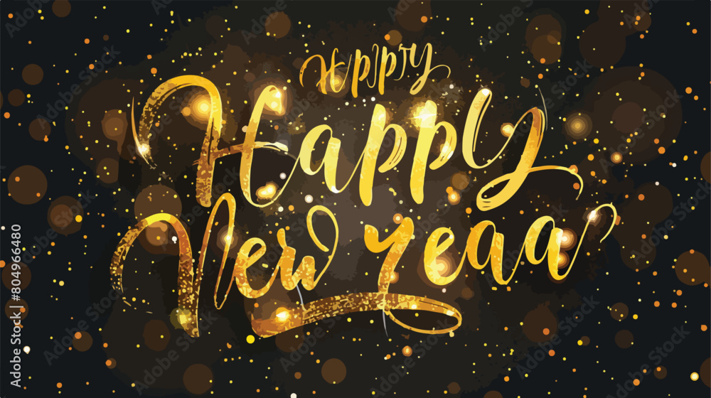 Happy new year in shiny gold lettering vector illustration