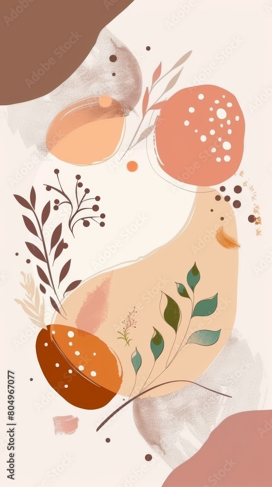 Abstract japandi and scandinavian style print soft tones and shapes conveying a sense of tranquility and beauty. Great as product design for posters, home interior