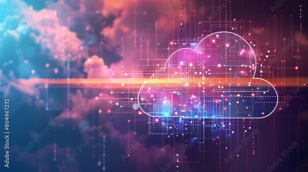 Cloud computing concept background. Digital data processing in the virtual cloud abstract background Cloud computing concept background. Digital data processing in the virtual cloud abstract background