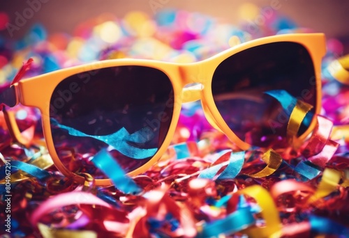 'party Colorful streamers confetti sunglasses photo booth carnival decoration anniversary banner celebration colourful entertainment event festival festive fun panorama relaxation stream' © akkash jpg