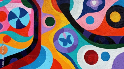 A vibrant and energetic street art-inspired mural painting