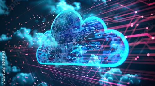 Cloud computing concept background. Digital data processing in the virtual cloud abstract background